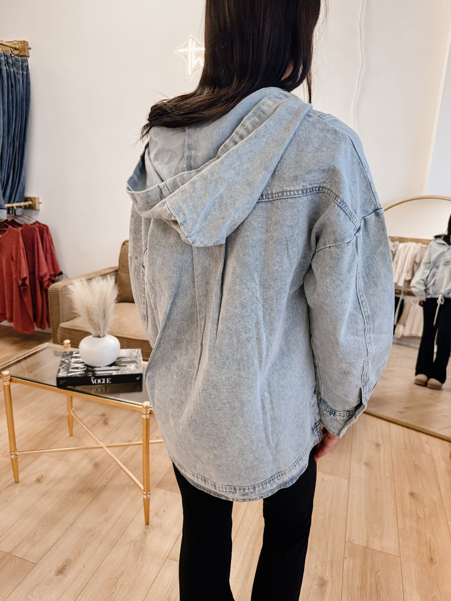 Washed Denim Casual Hood Pullover Top