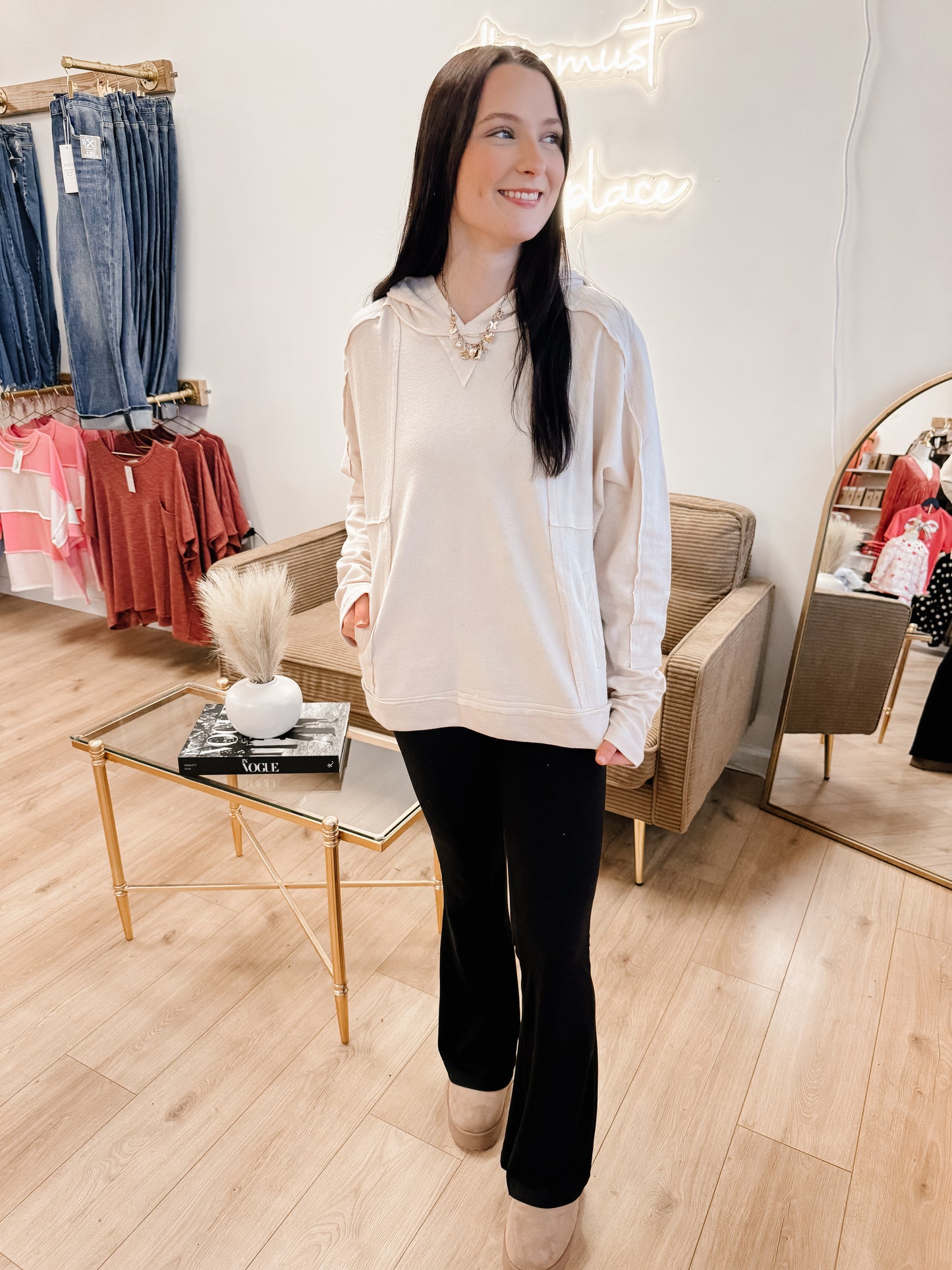 Raw Edge Cute Detail Hoodie Knit Top