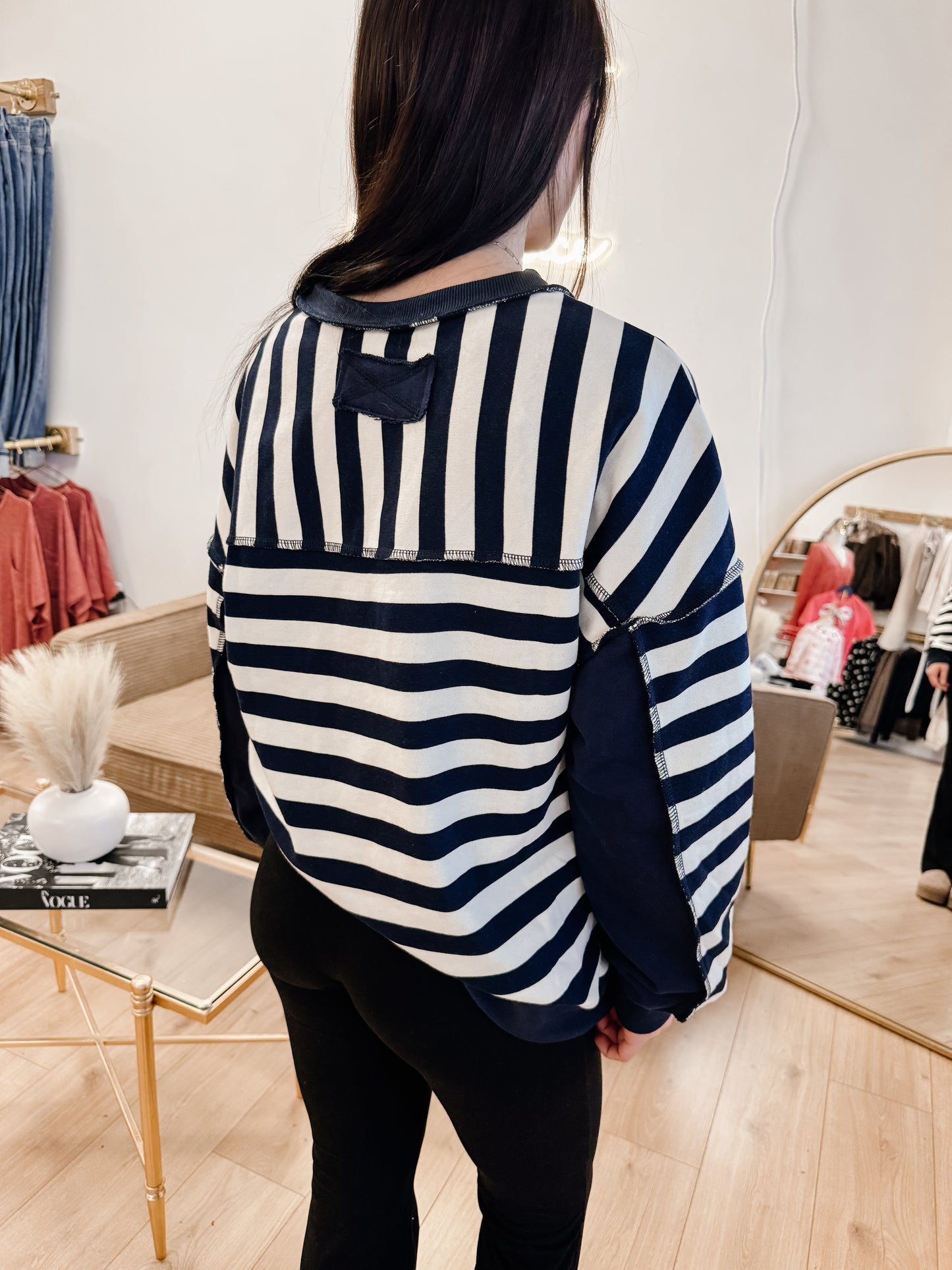 Oversized Striped Half Button Down Casual Knit Top