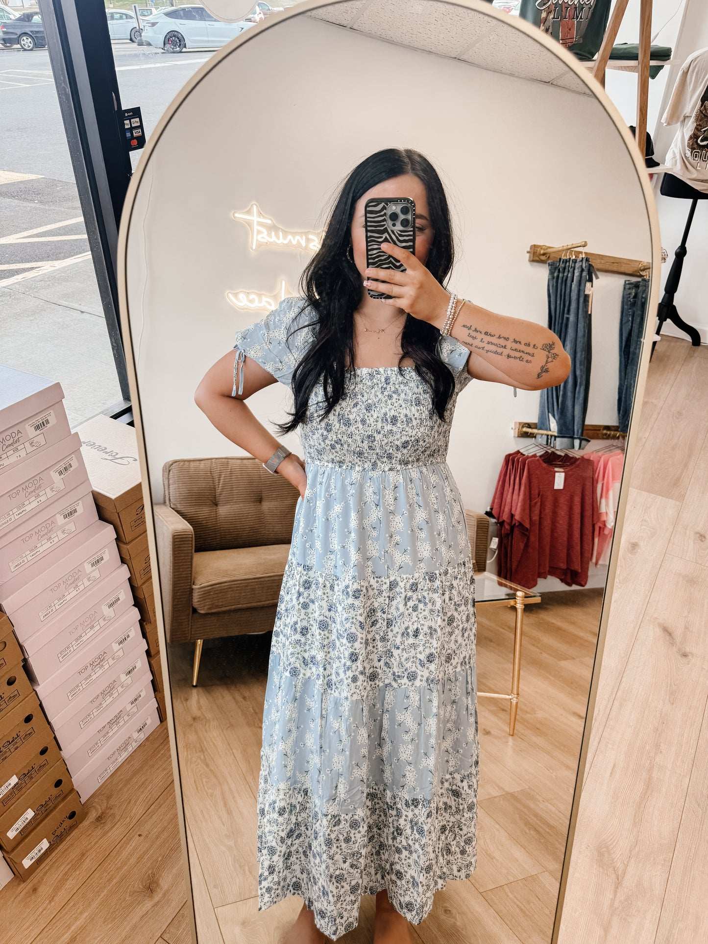 Colorblock Floral Smocked Puff Sleeve Maxi Dress (2 colors)