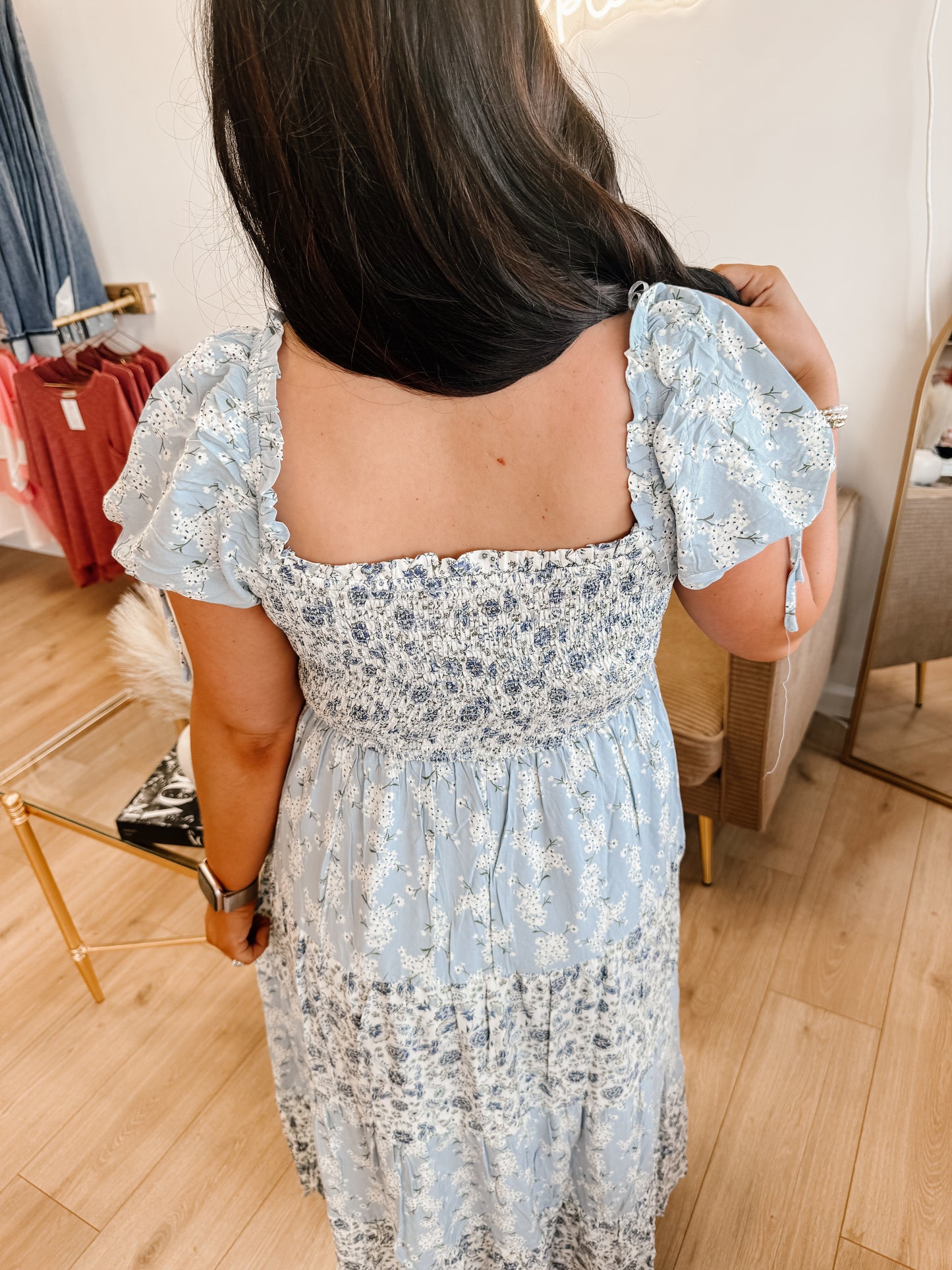 Colorblock Floral Smocked Puff Sleeve Maxi Dress (2 colors)