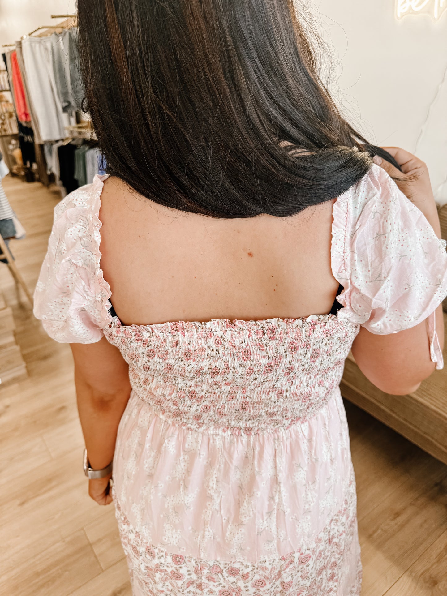 Colorblock Floral Smocked Puff Sleeve Maxi Dress (2 colors)