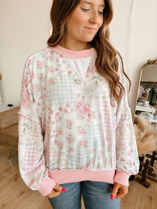 Triangle Oversized Long Sleeve Patchwork Top