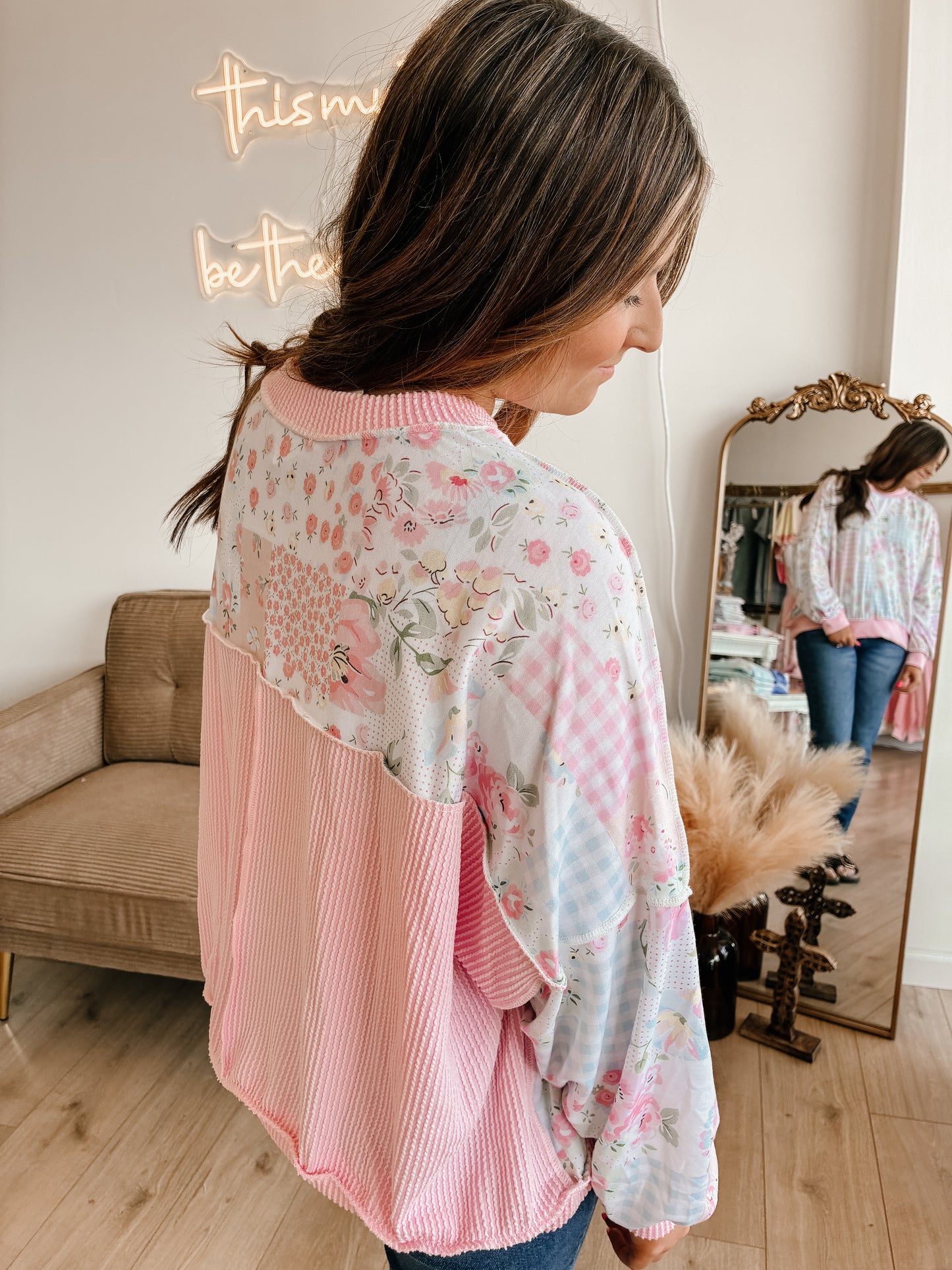 Triangle Oversized Long Sleeve Patchwork Top