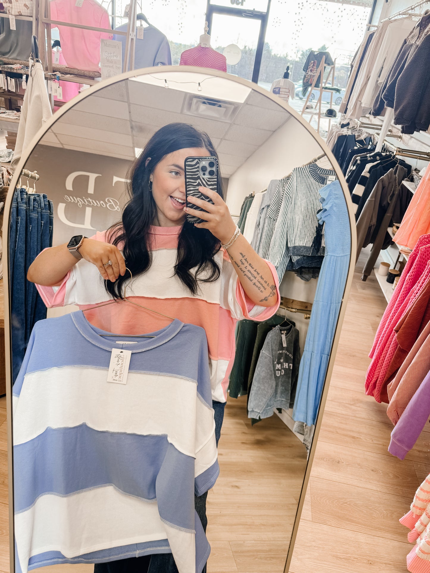 French Terry Color Block Exposed Seam Top