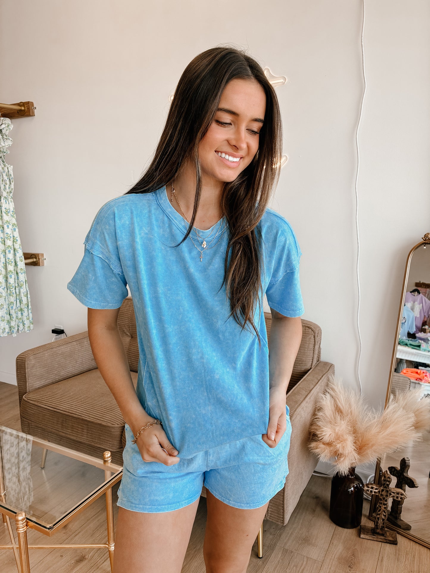 Halo Washed Short Sleeve Tee & Shorts Set (3 colors)
