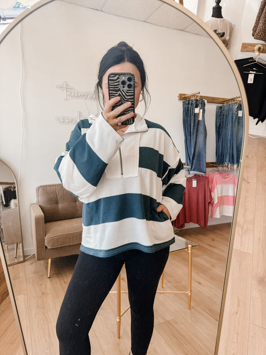 Vintage Striped Top With Front Zip