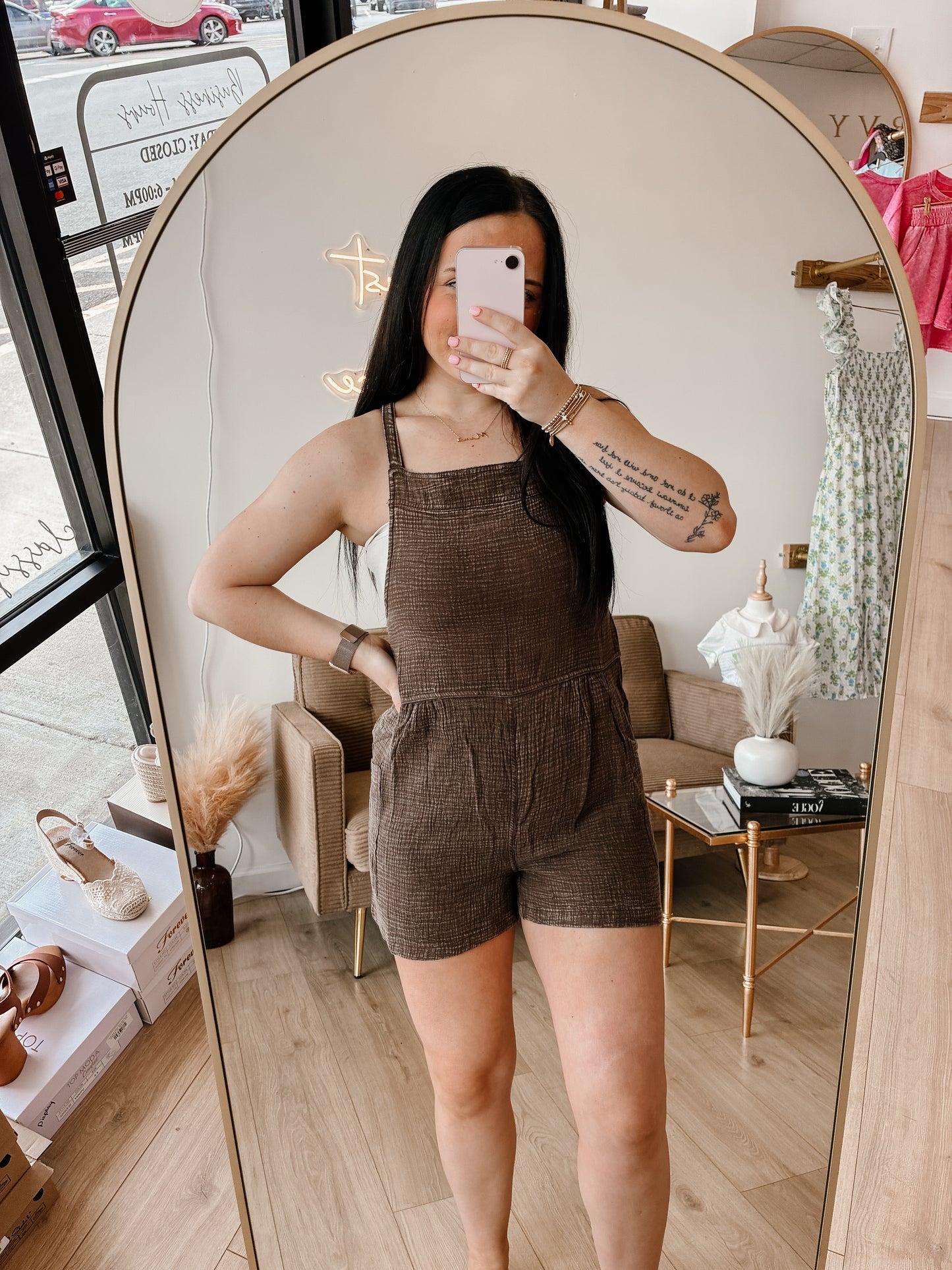 Washed Double Gauze Tie Back Romper