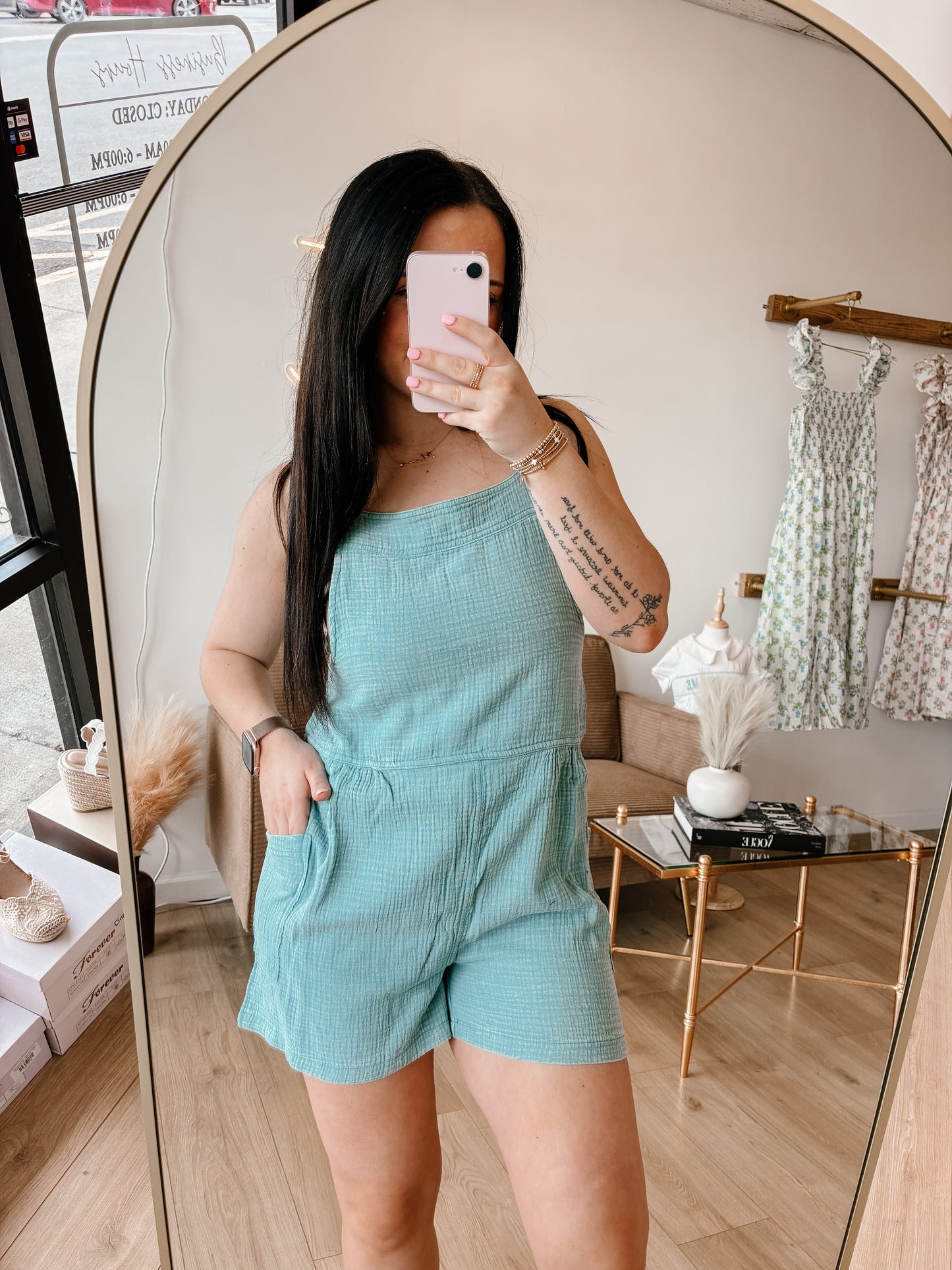 Washed Double Gauze Tie Back Romper