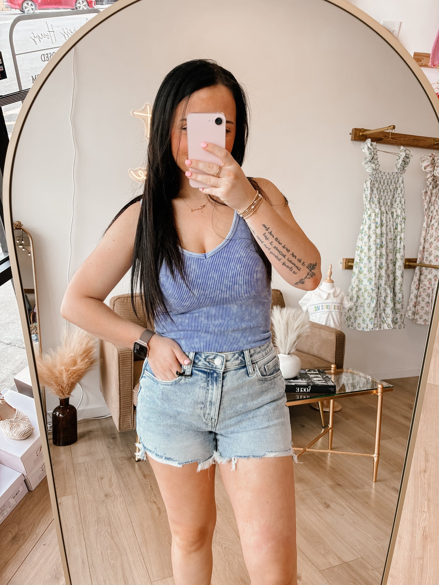 Stone Washed Ribbed Seamless Tank Top W Bra Pad