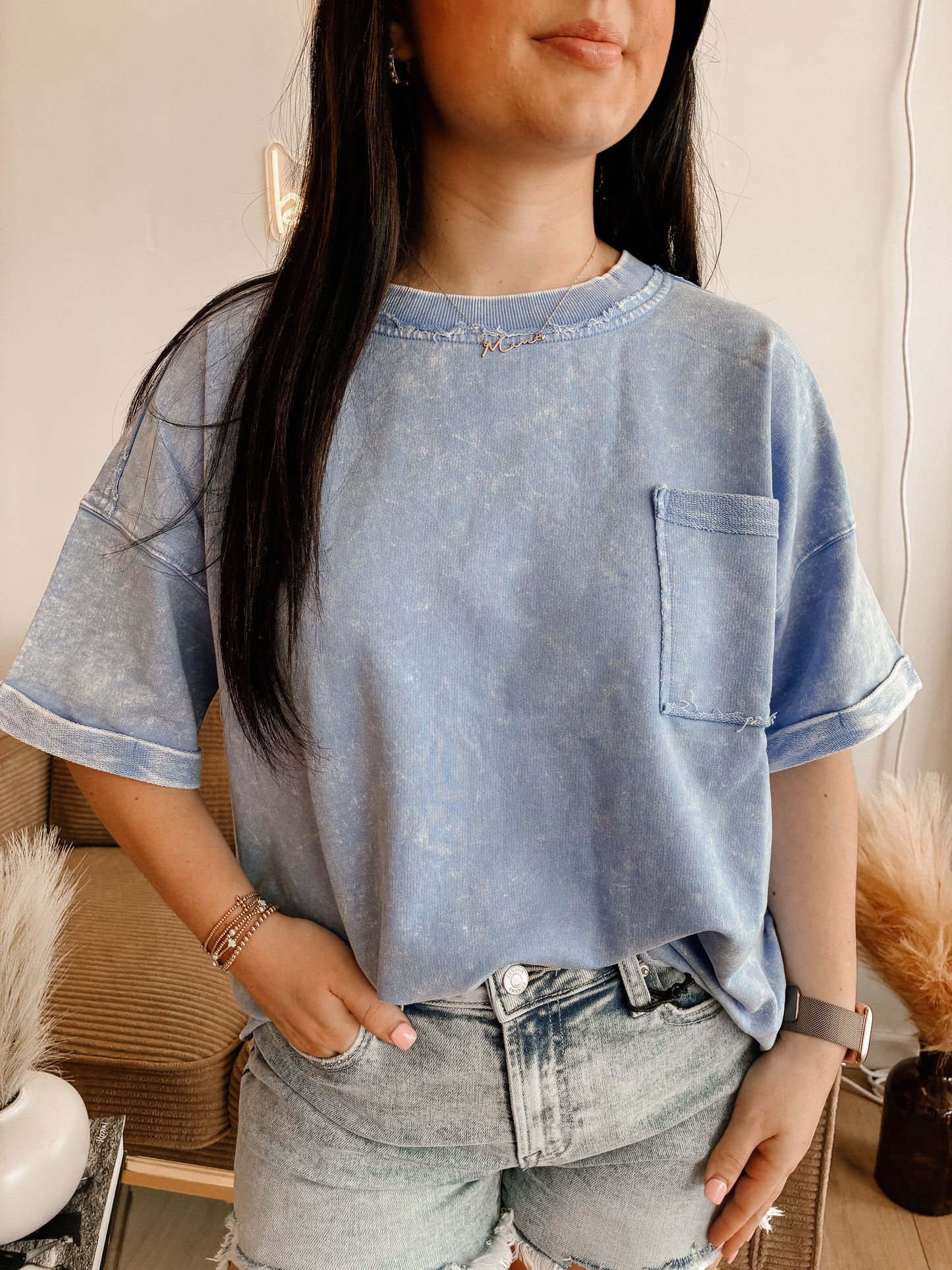 French Terry Acid Washed Exposed Seam T-shirt