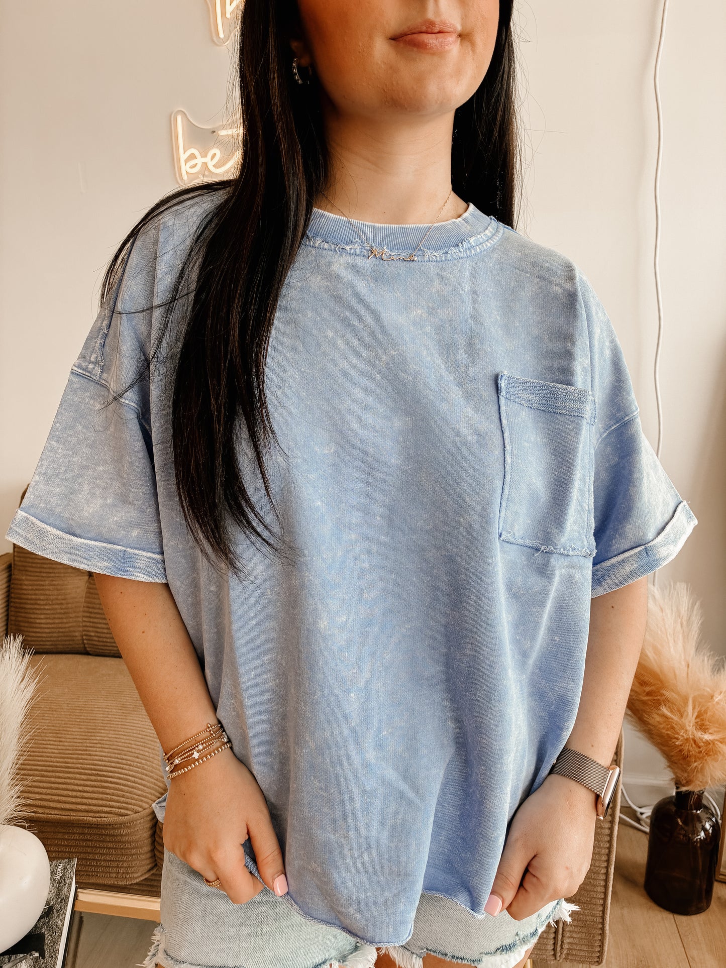 French Terry Acid Washed Exposed Seam T-shirt