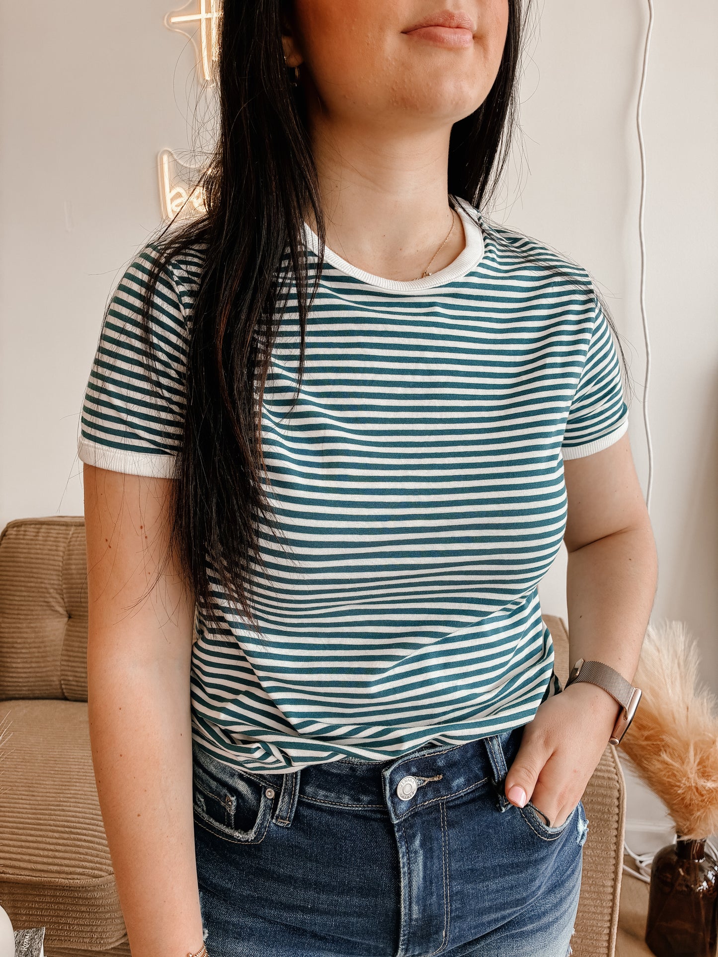 Striped Contrast Trim Tee