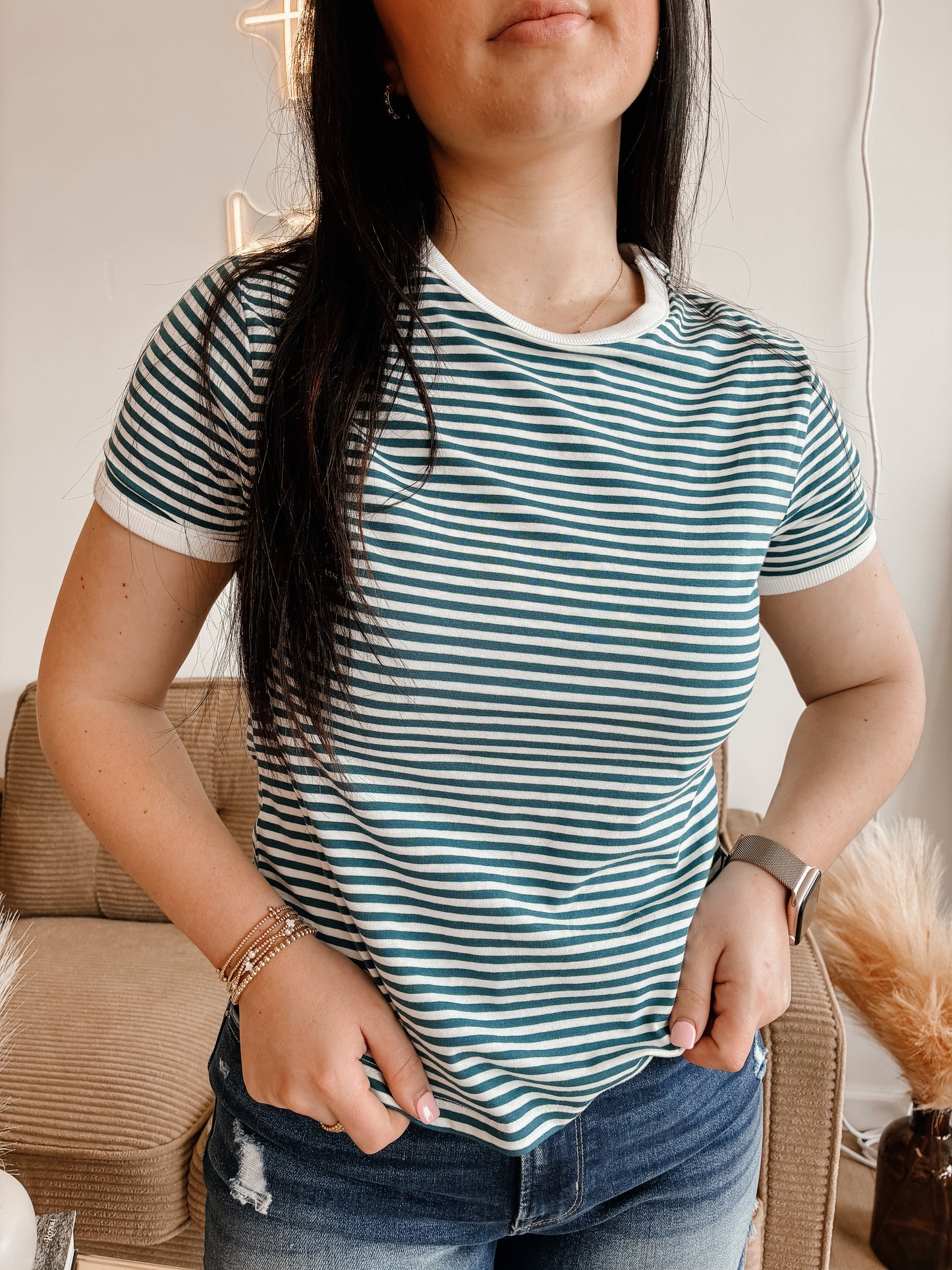 Striped Contrast Trim Tee