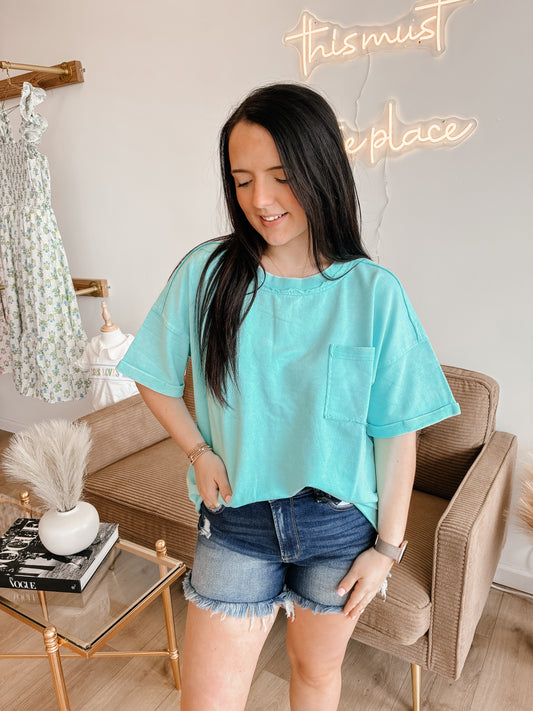 French Terry Acid Washed Exposed Seam T-shirt