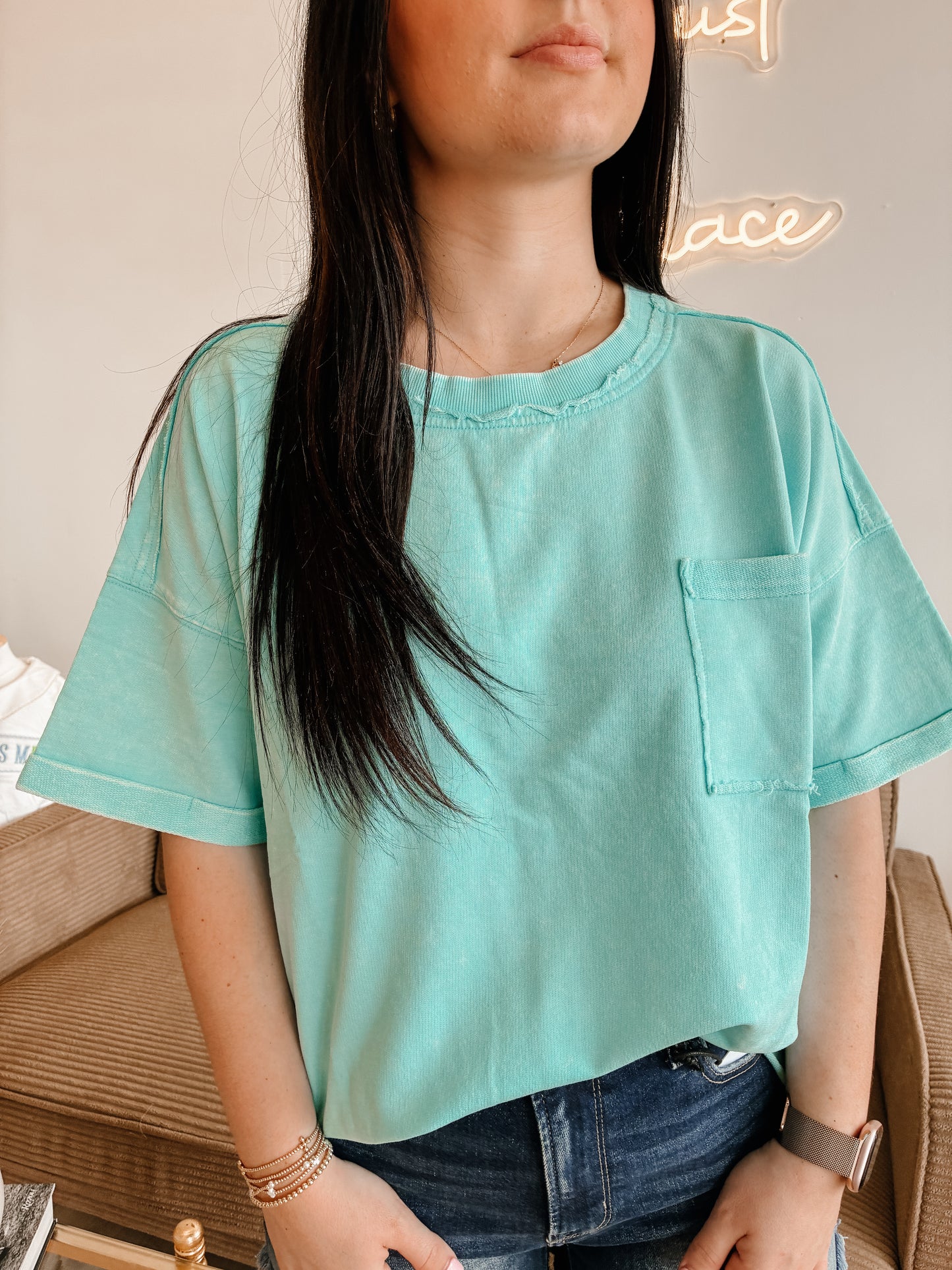French Terry Acid Washed Exposed Seam T-shirt