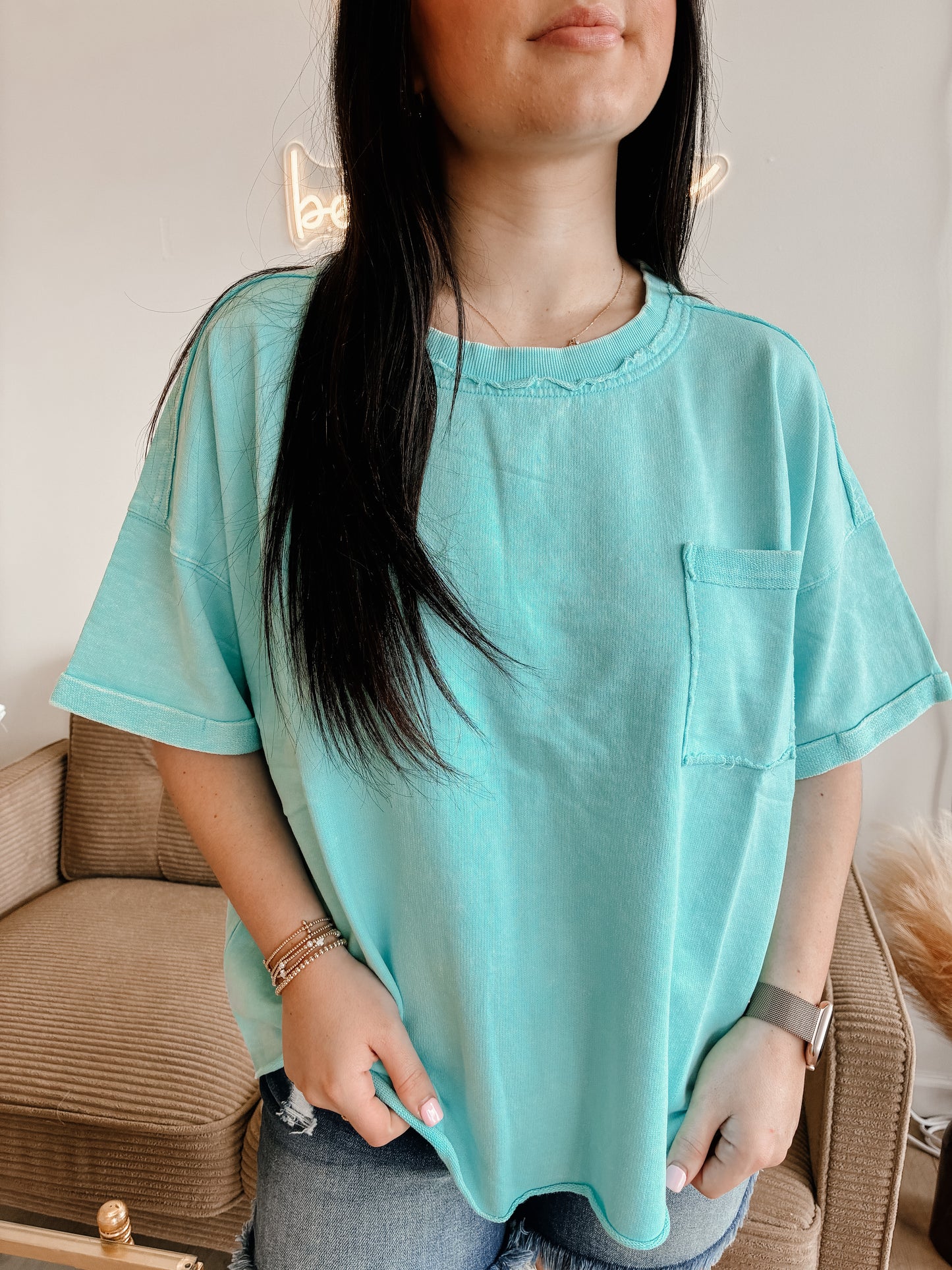 French Terry Acid Washed Exposed Seam T-shirt