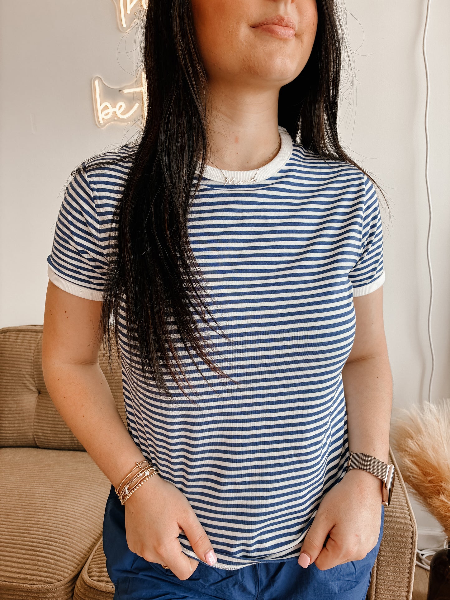 Striped Contrast Trim Tee