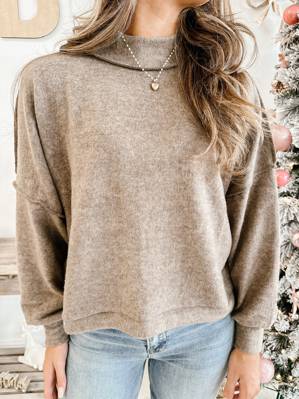 Brushed Melange Mockneck Hacci Sweater
