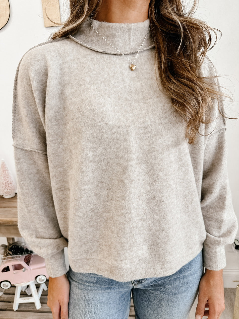 Brushed Melange Mockneck Hacci Sweater