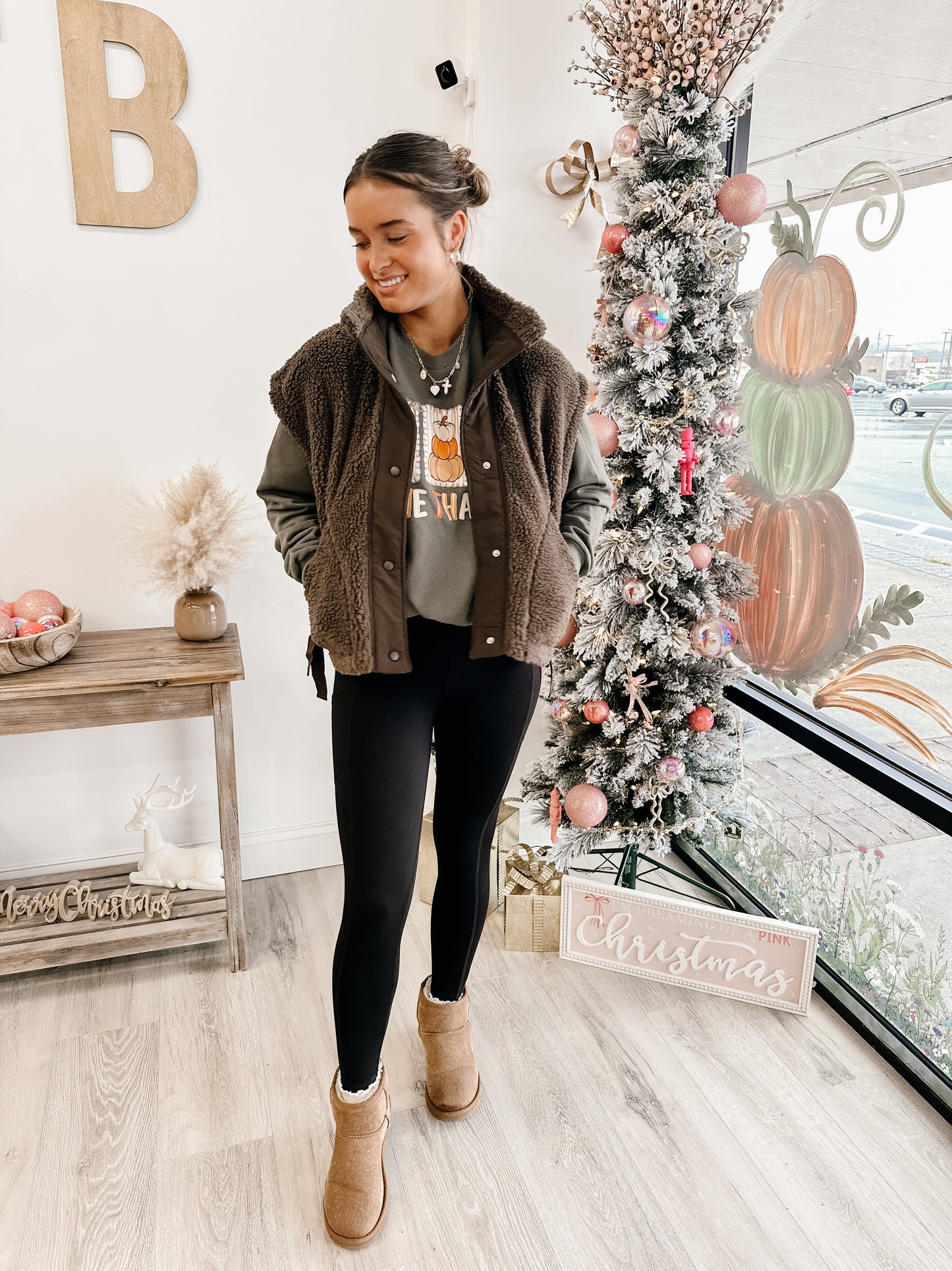 Cozy Sherpa Vest Jacket With Tie-up Side Details