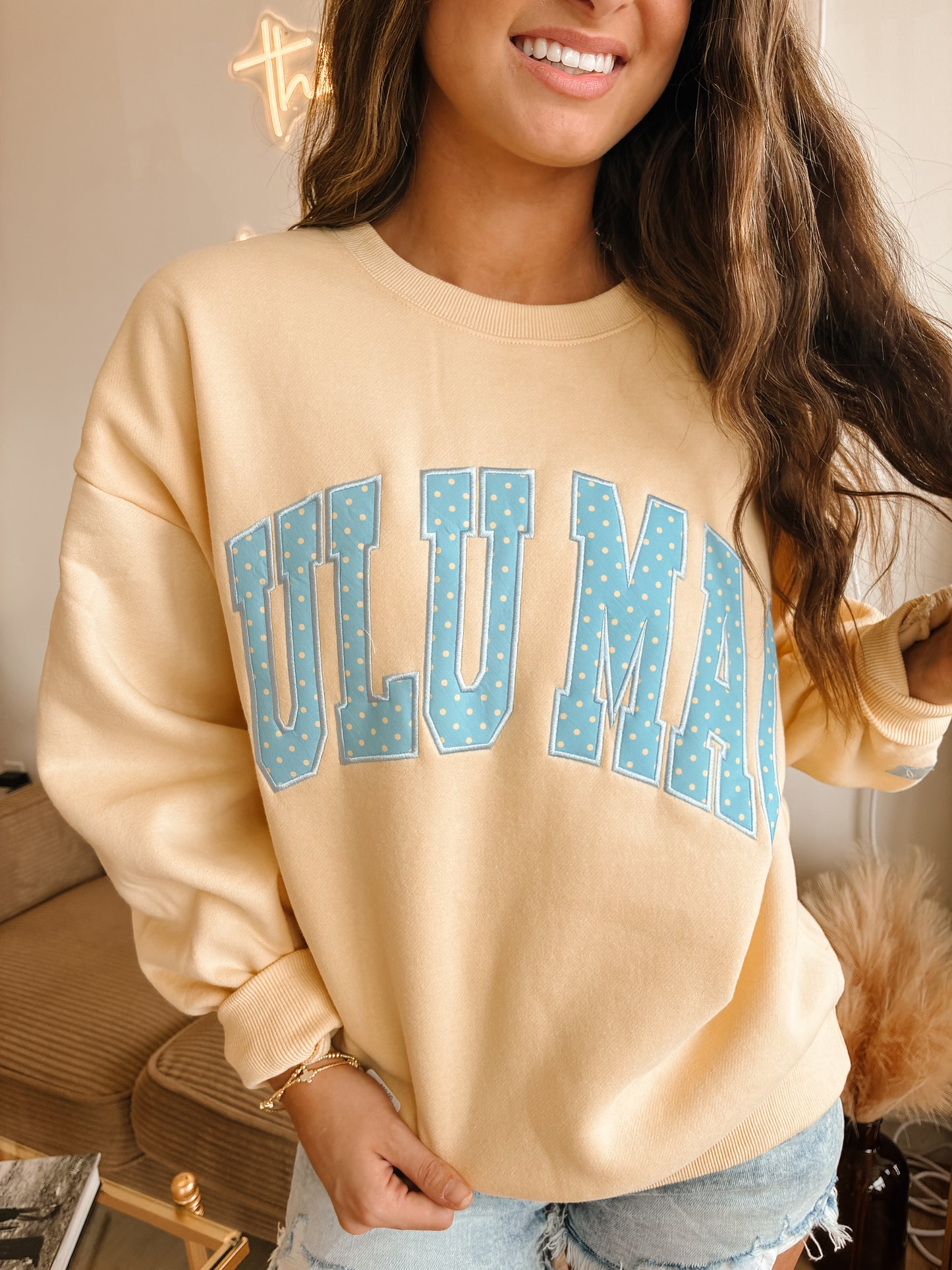 Butter/Light Blue Polka Dot LULU MAC Sweatshirt