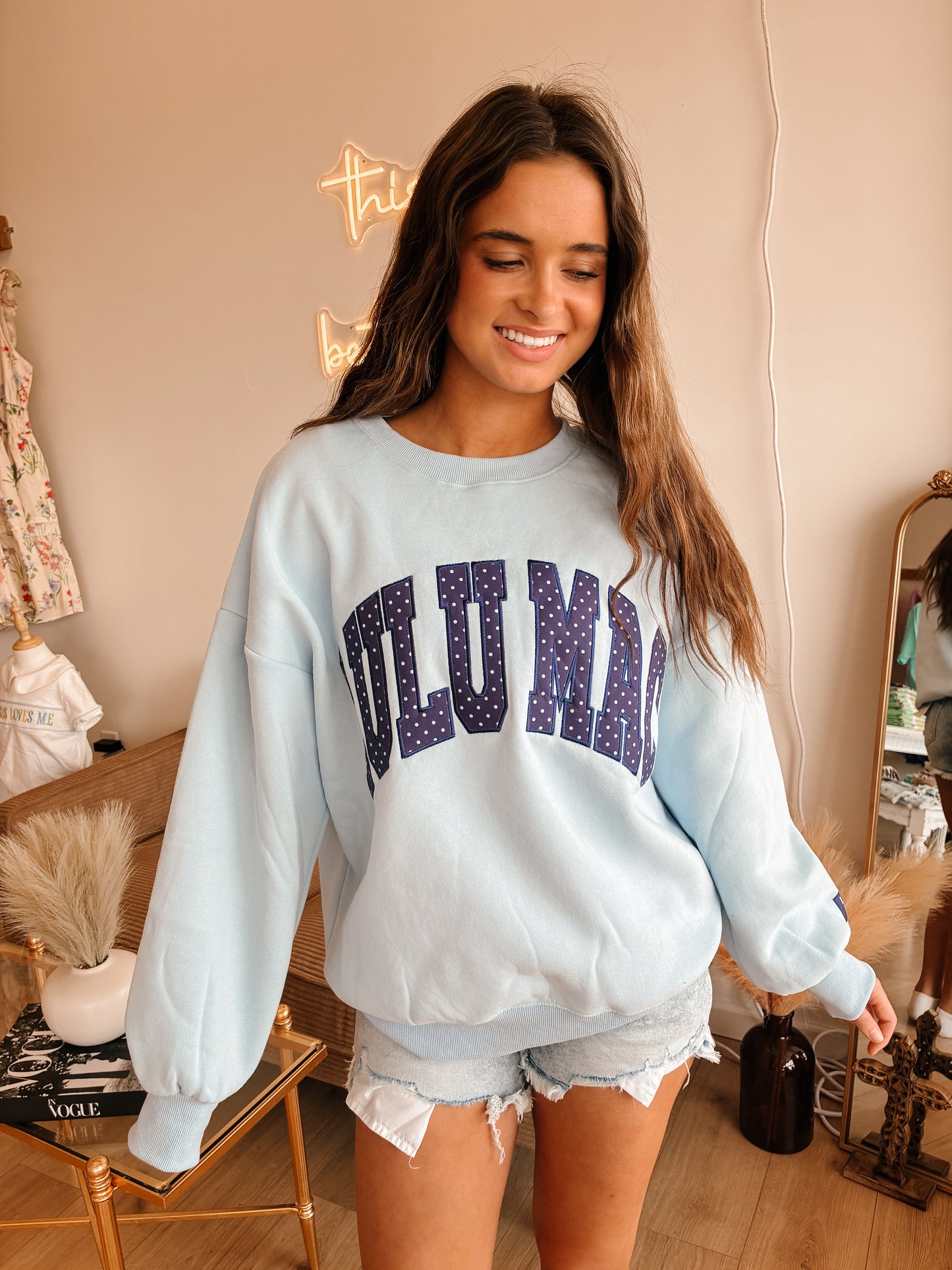 Light Blue/Navy Polka Dot LULU MAC Sweatshirt
