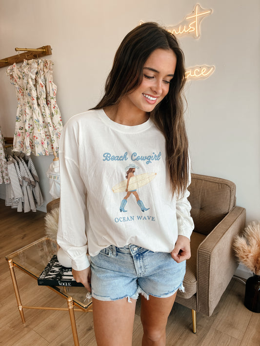 Ivory Beach Cowgirl Long Sleeve Top