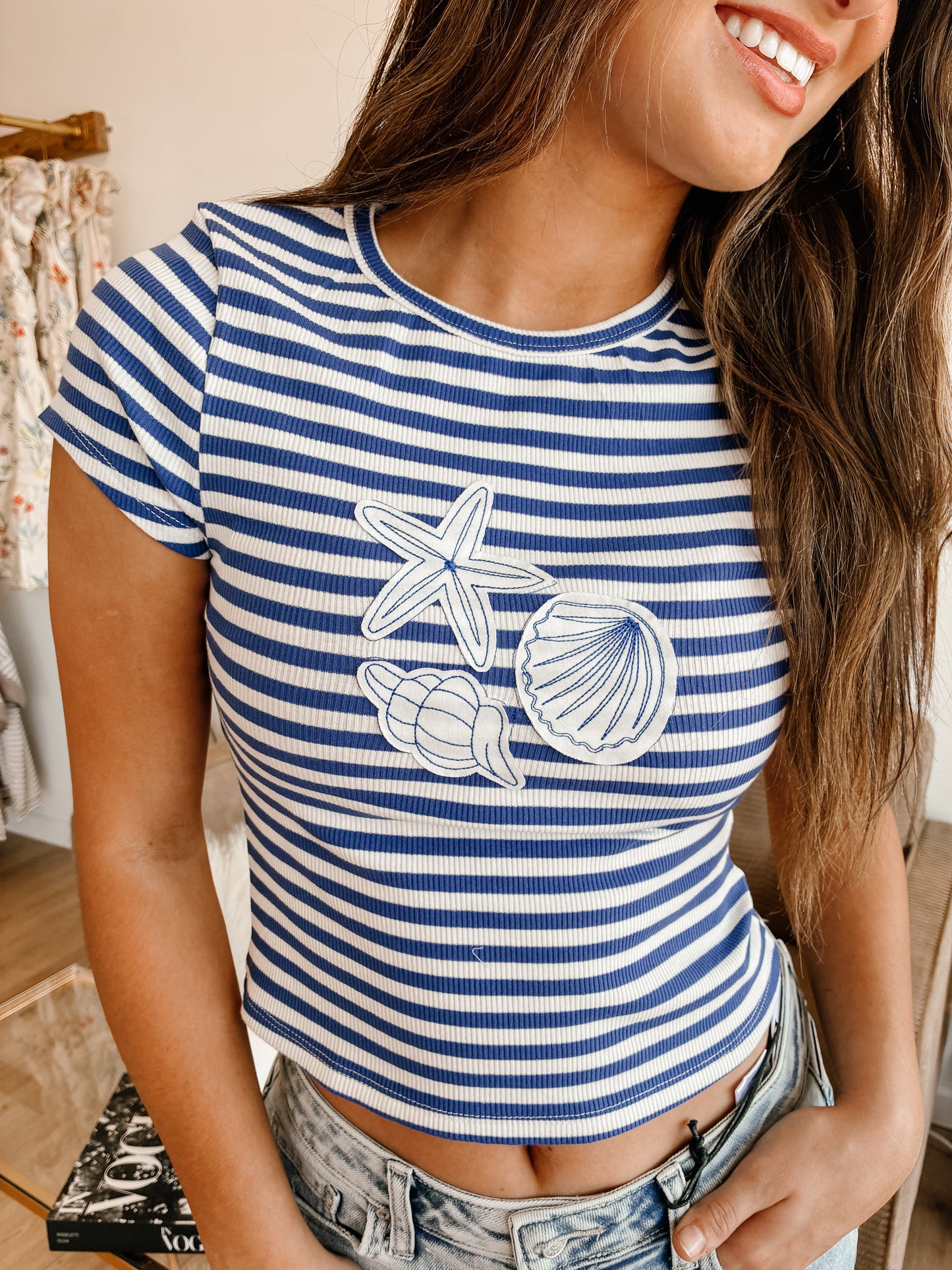Striped Embroidered Patch Top
