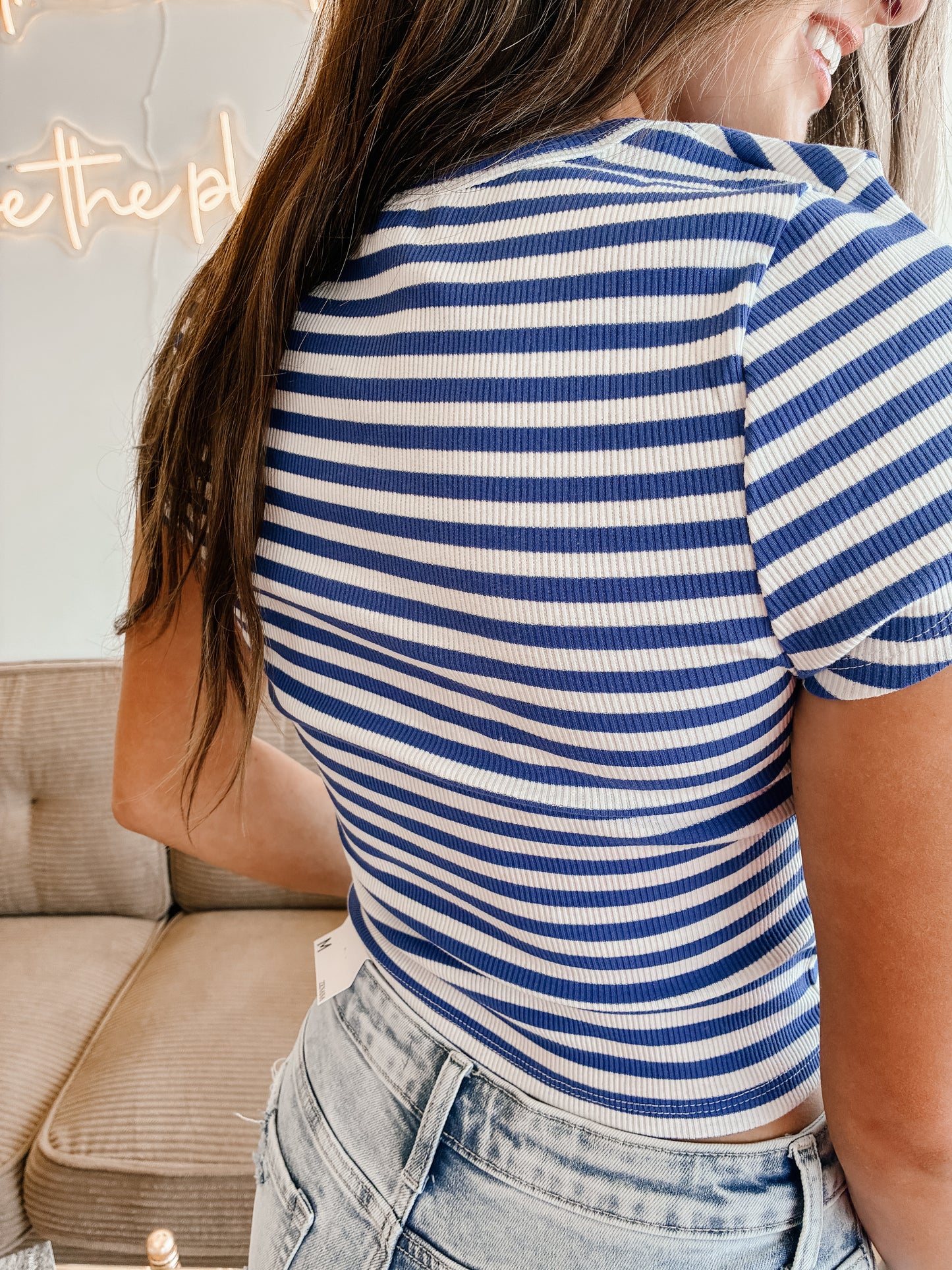 Striped Embroidered Patch Top