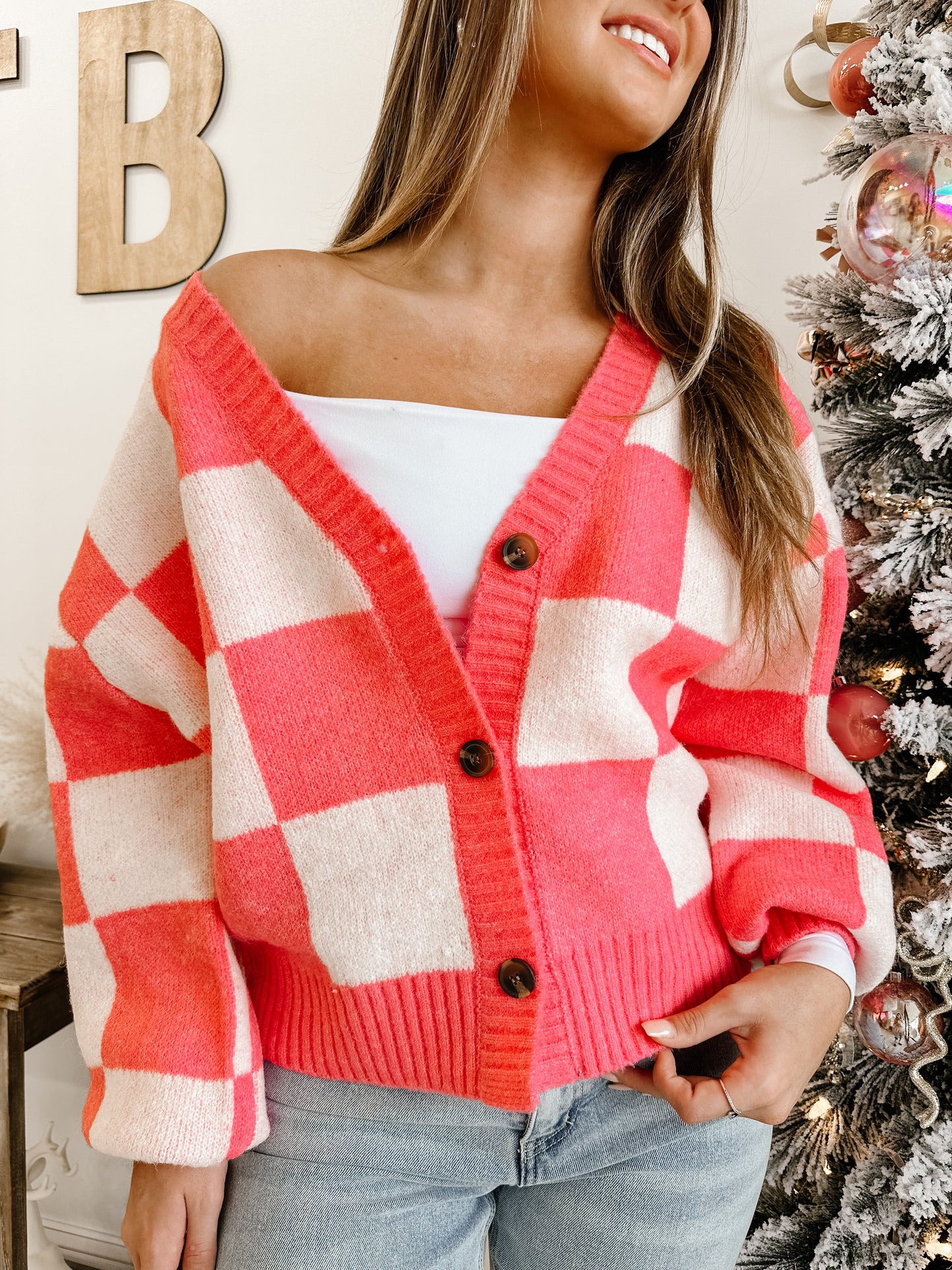 Checkered Button Front Cardigan Sweater (2 colors)