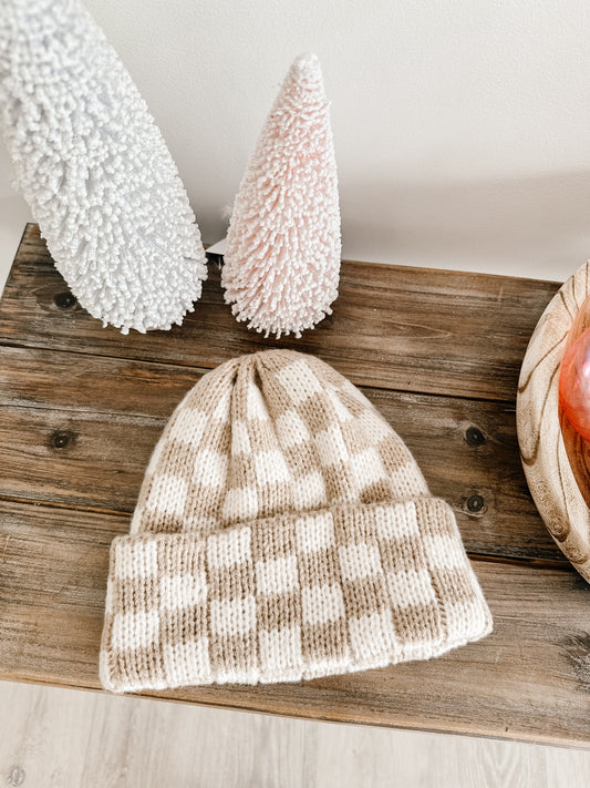 Checker Soft Plush Beanie Hat