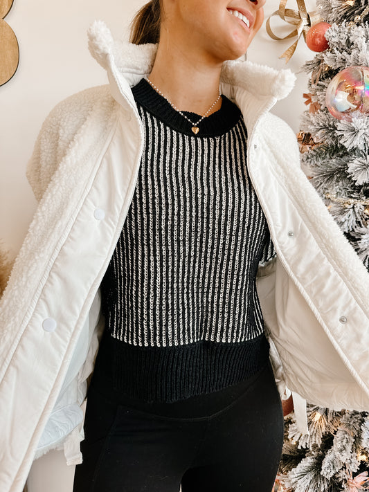 Two Tone Cropped Casual Stripe Sweater Top