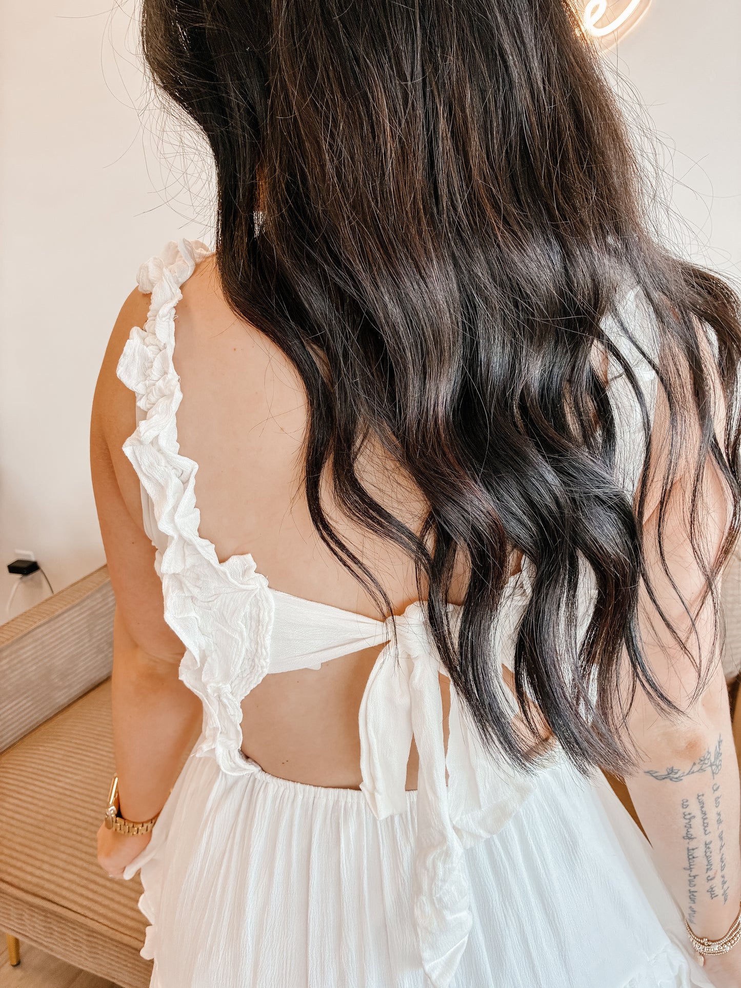 White Smocked Ruffle Tier Maxi Dress With Open Back