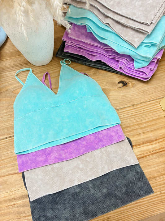 Washed Ribbed Seamless Bra Padded Tank Top - 4 colors