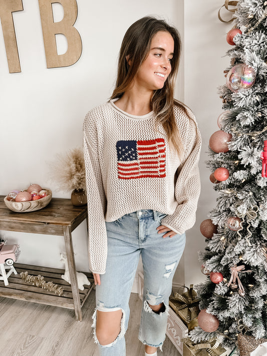 American Flag Crew Neck Sweater