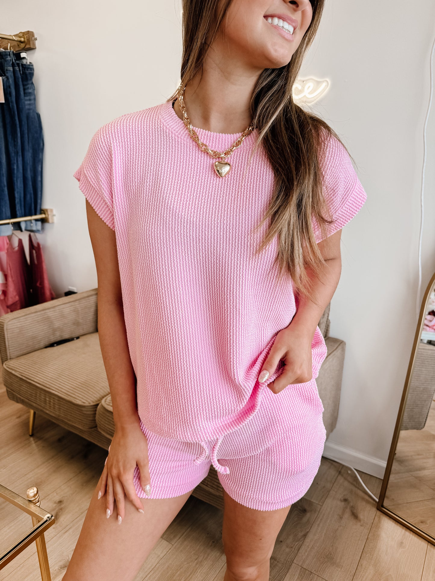 NEW Raised Rib Cap Sleeve Top & Shorts Set