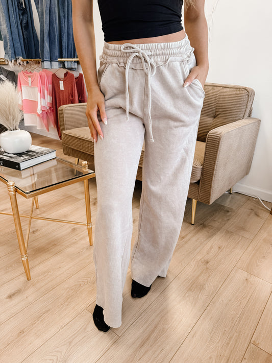 Acid Wash Fleece Palazzo Sweatpants With Pockets