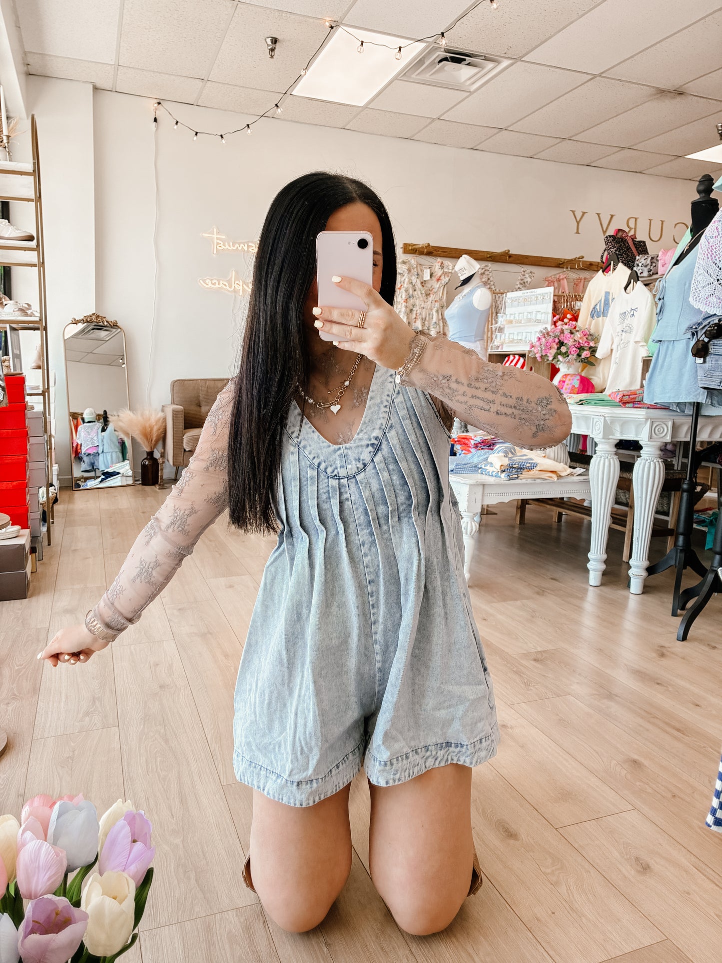 Vintage Pleat Cascade V Neck Romper