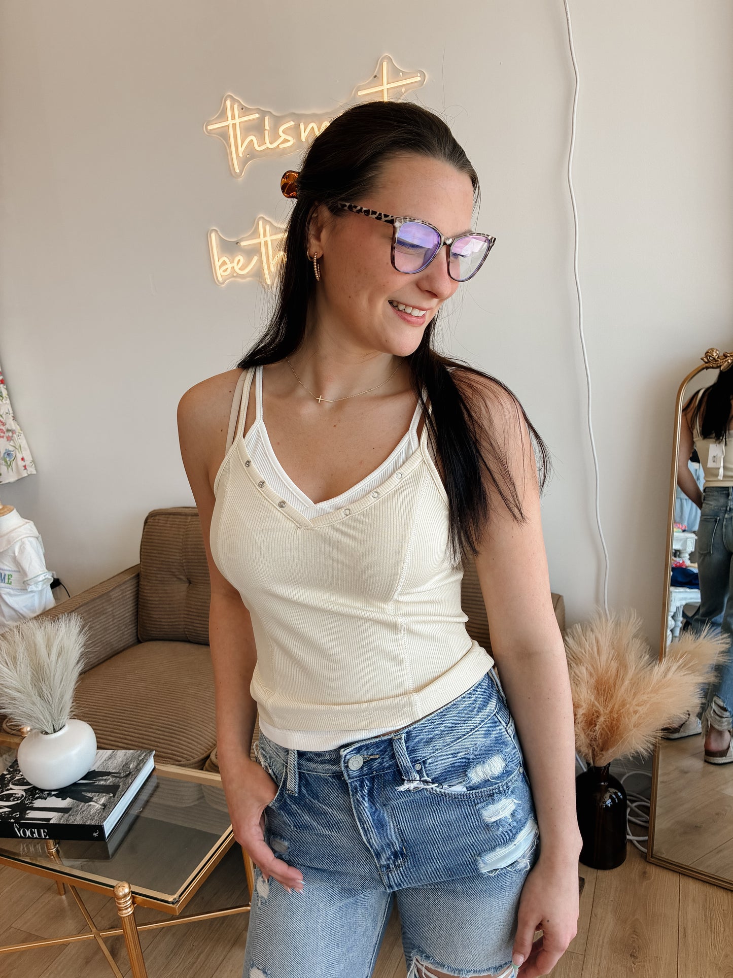 Banana Cream Double Layered Ribbed Tank