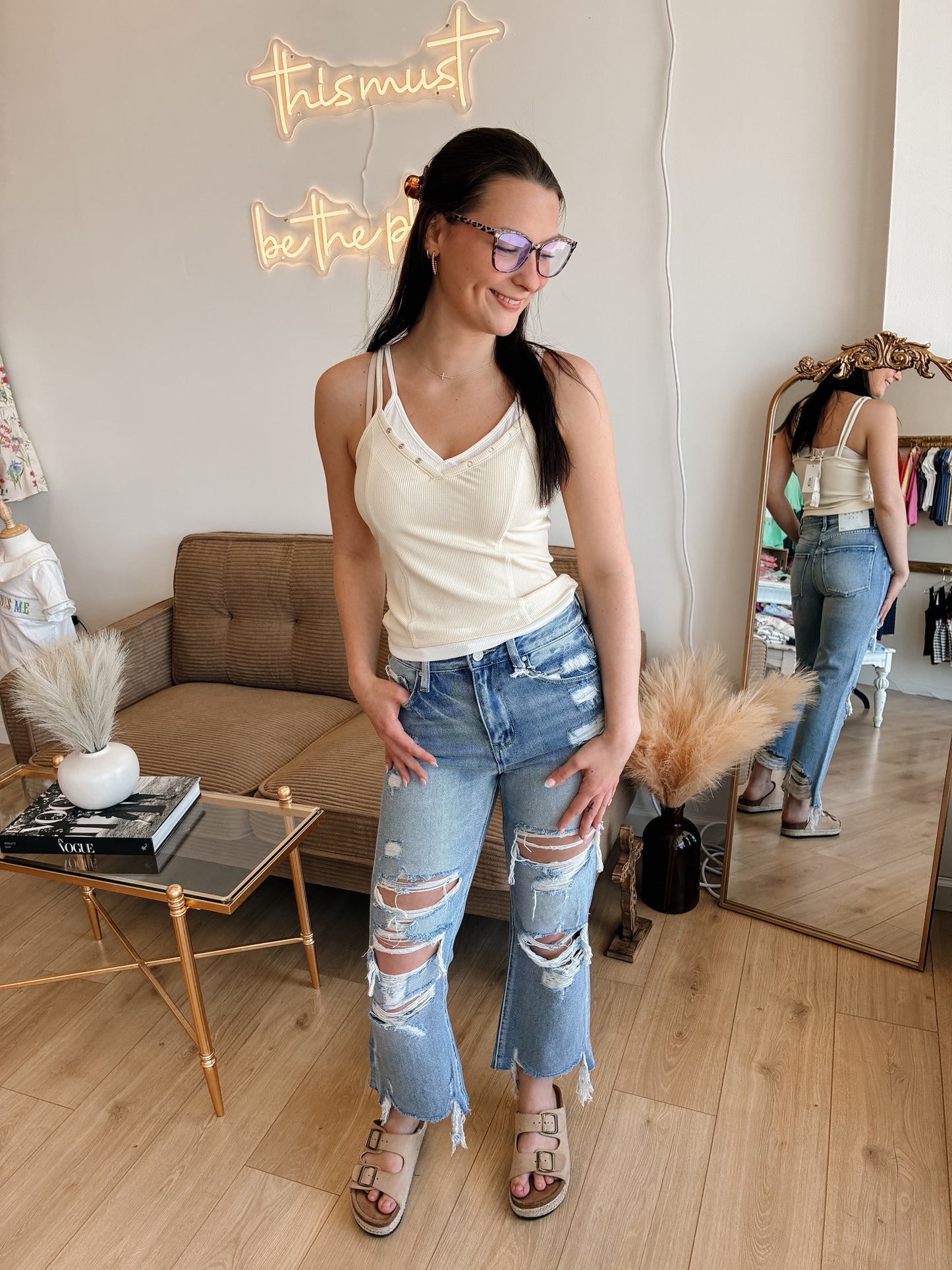 Banana Cream Double Layered Ribbed Tank