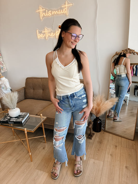 Banana Cream Double Layered Ribbed Tank