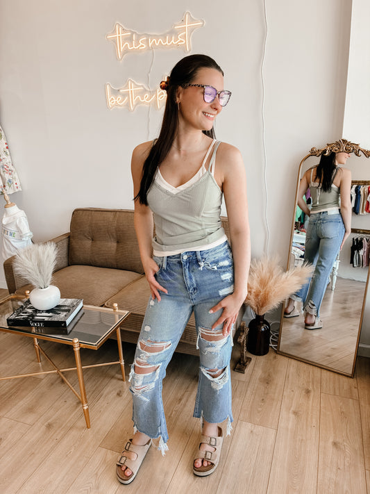 Sage Double Layered Ribbed Tank