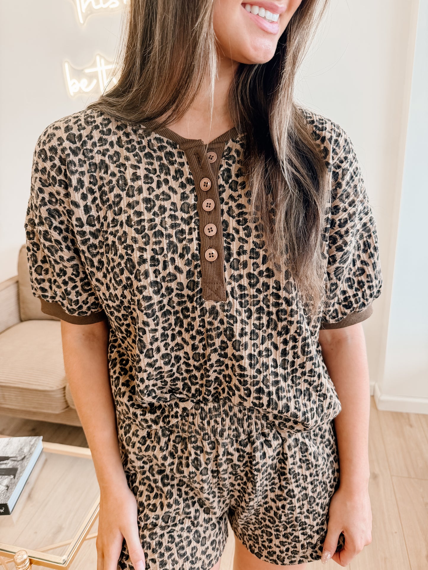 Vintage Leopard Top And Shorts Set
