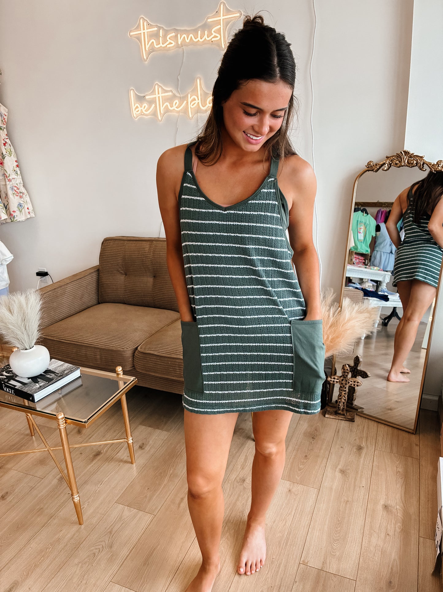 Seabreeze Crochet Dress: ELDERGREEN/WHITE