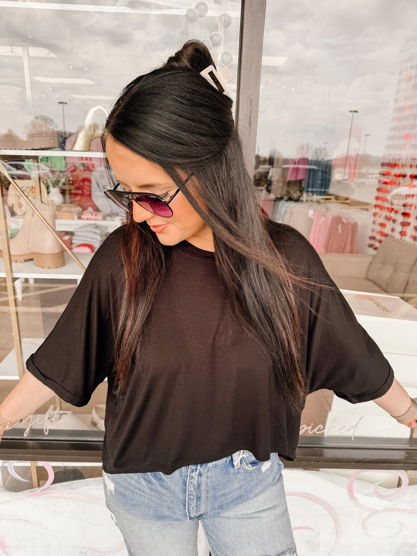 Relaxed High-Low Batwing Sleeve Top