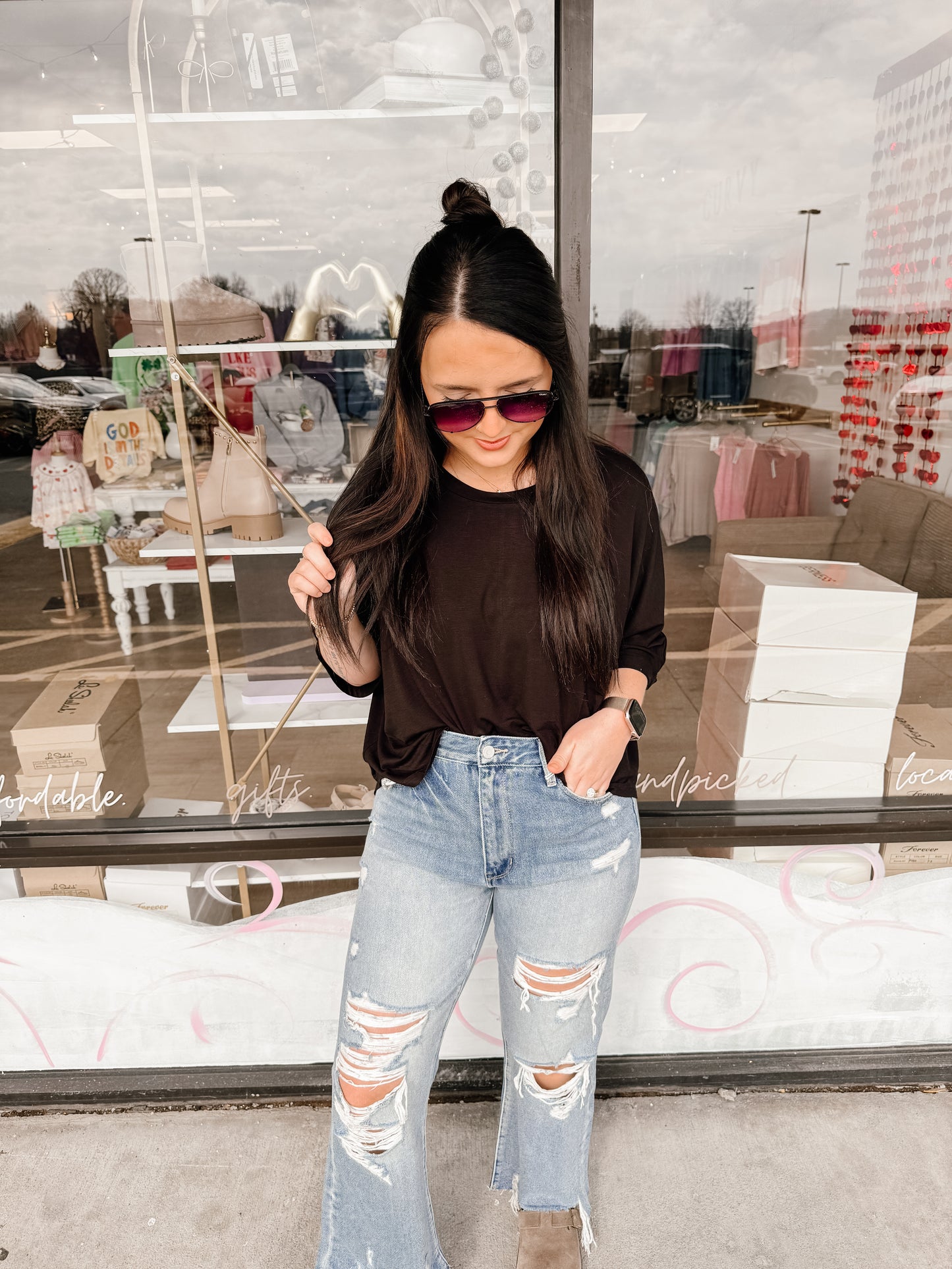 Relaxed High-Low Batwing Sleeve Top