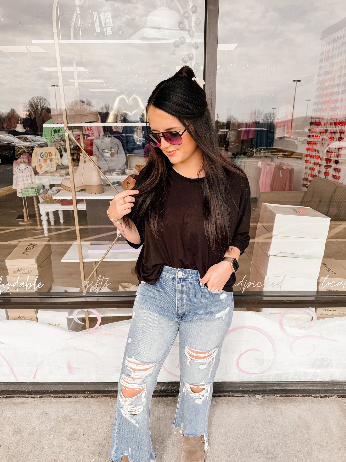 Relaxed High-Low Batwing Sleeve Top