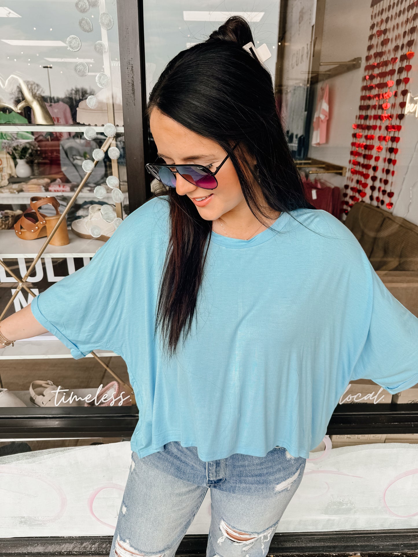 Relaxed High-Low Batwing Sleeve Top