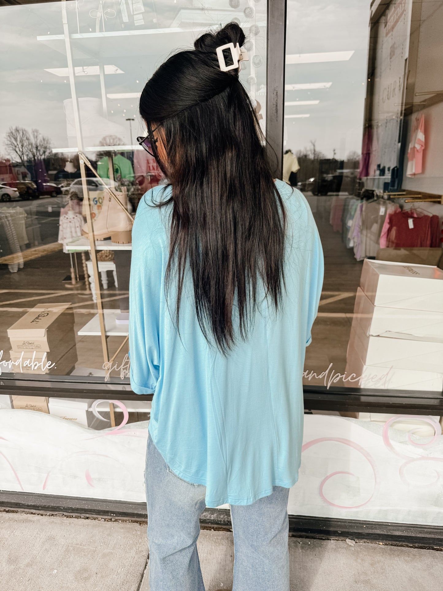 Relaxed High-Low Batwing Sleeve Top